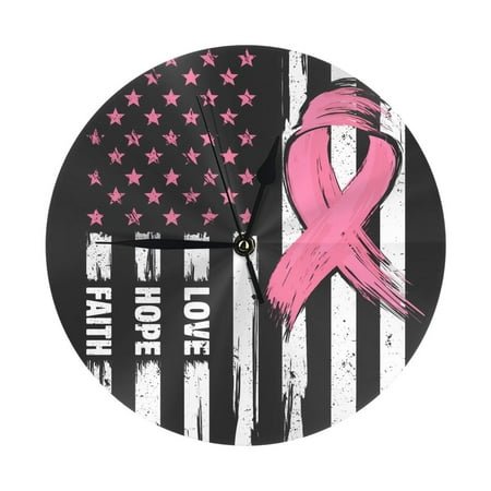 Wall Clocks Battery Operated, Ribbon Breast Cancer Awareness 9.8 Inch Silent Non Ticking Decorative Large Wall Clock, Wall Clock for Living Room Bathroom Kitchen Bedroom Wall Decor