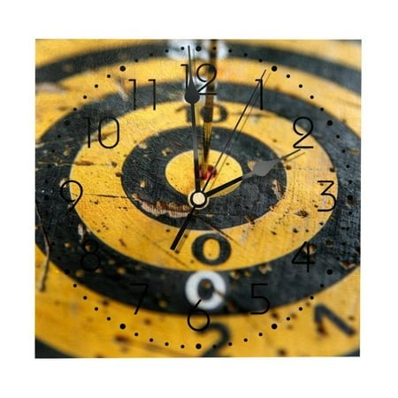 Wall Clocks, Yellow Dart Board Bullseye Battery Operated Number Clock for Bedroom Living Kitchen Office Home Decor Silent & Non-Ticking