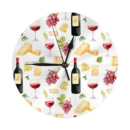 Wall Clock, Wine Print No.J935 Wall Clocks Battery Operated Silent Kitchen Office Wall Clock Decorative, Wall Clock for School Classroom Living Room Bedroom Home Decor