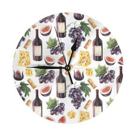 Wall Clock, Wine Print No.J943 Wall Clocks Battery Operated Silent Kitchen Office Wall Clock Decorative, Wall Clock for School Classroom Living Room Bedroom Home Decor