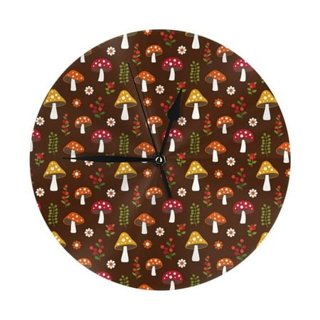 Wall Clock Woodland Mushroom Berries Wall Clocks Battery Operated, Modern Wall Clock for Bedroom, Classroom, Living Room, Office, Home Decor