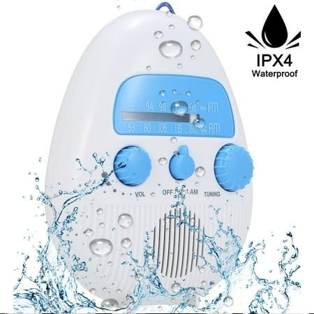 Waterproof Shower Clock Radio with Digital Display - Portable Mini Shower Speaker with Battery Operation for Bathroom, Beach & Outdoor