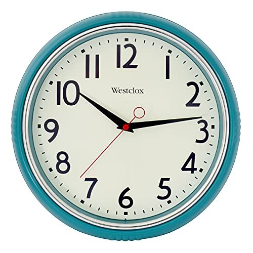 Westclox 1950's Retro Wall Clock for Men and Women, Vintage Quartz Battery Operated Decorative Wall Clock, Large Easy-to-Read Numbers (Teal, 12")
