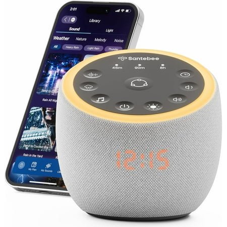 White Noise Sound Machine for Sleeping, 361 Soothing Sounds, Smart APP Control, Non Looping Natural Sounds, Bedside Dimmable Timer, Night Light Alarm Clock for Baby Adults Kids Lullaby, Custom Button