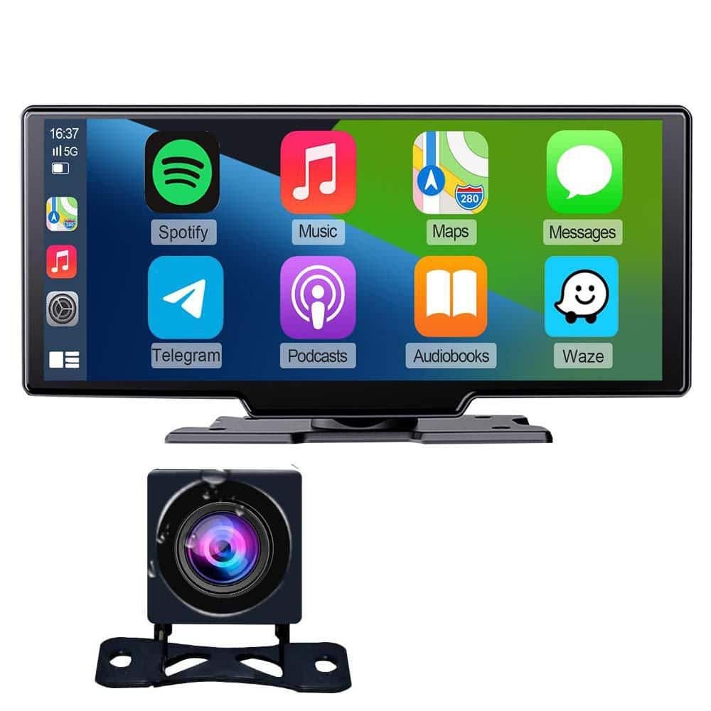 Wireless 9 in. Apple CarPlay Screen with 4K Dash Cam in Black...