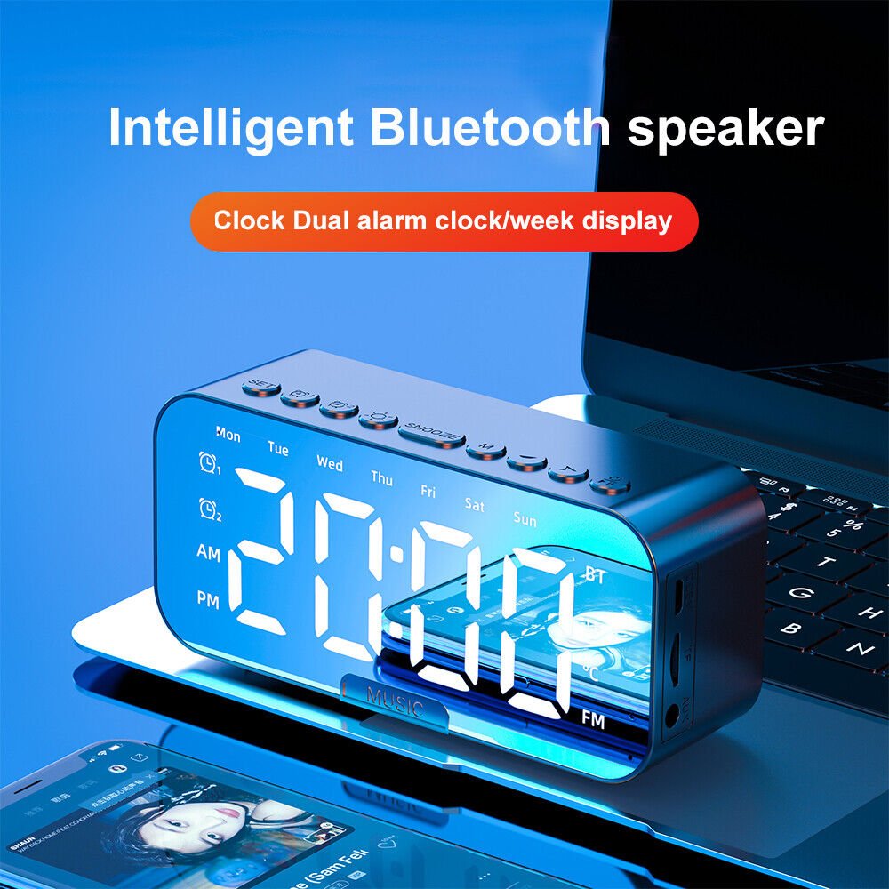 Wireless Bluetooth Speaker with Alarm Clock Stereo Bass USB/TF Card Capable USA