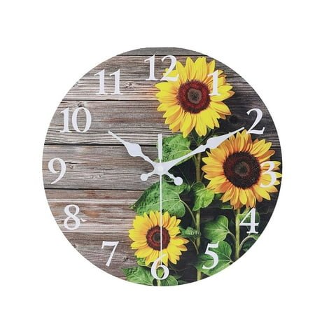 witspace Sunflower Wall Clock, Vintage Country Floral Silent Non Ticking Clocks, Wooden Round Easy to Read Wall Clock for Kitchen/Living Room/Bedroom/Bathroom