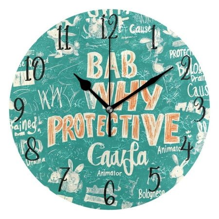 WOBOGO Bab Why Protective Wall Clock 10in Silent Mechanism Battery Operated Retro Style for Living Room Bedroom and Kitchen Black Pointer