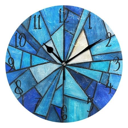 WOBOGO Blue Irregular Glass Wall Clock 10in Silent Mechanism Battery Operated Retro Style for Living Room Bedroom and Kitchen Black Pointer