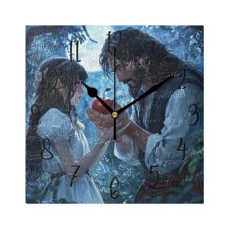 WOBOGO Couple Sharing Apples Together Wall Clock 7.78 Inch Battery Operated Silent Unit Square Rustic Vintage Style for Home Bedroom Office Black Pointer