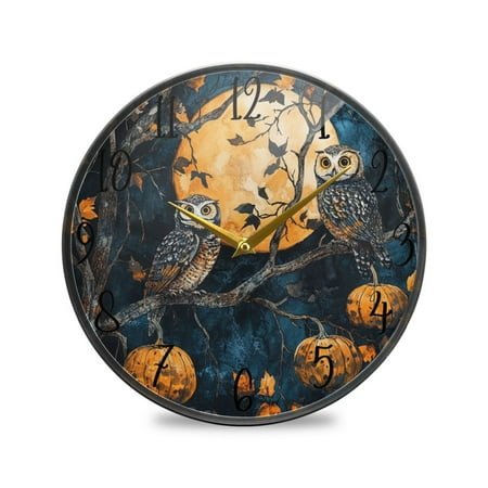 WOBOGO Midnight Owls Acrylic Wall Clock Battery Operated 11.9in Silent No Tick Bedroom Living Room Office Classroom Decoration