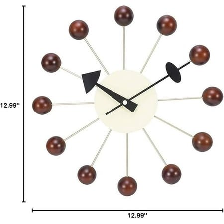 Wooden Ball Clock in White, Painted Solid Wood Non Ticking Decorative Mid Century Modern Silent Wall Clocks Retro Design for Home, Kitchen, Living Room, Office etc.
