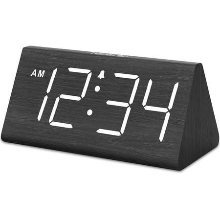 Wooden bedroom digital alarm clock - electronic desk clock with large numbers, USB port, suitable for loud alarms for sleepers, adjustable volume, dimmer, snooze, etc, DST，12/24H