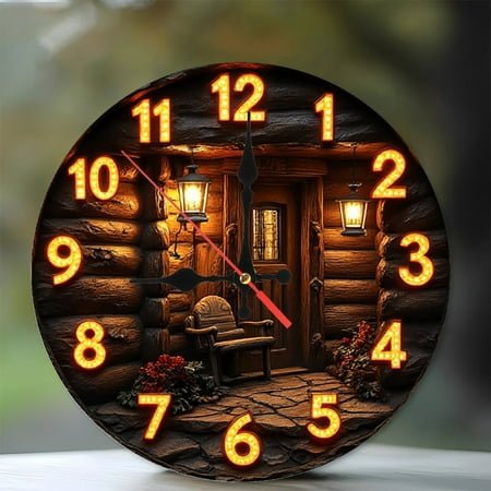 Wooden Cabin Wall Clock Unique Home Decor 10-Inch Silent Wooden Wall Clock, Battery Operated (AA Batteries Not Included), Artistic Home Decor
