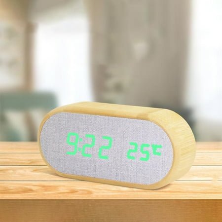 Wooden Digital Alarm Clock with 4 Alarms, LED Dimmer, USB/Battery Backup, Sound Control, Snooze, 12/24H Display for Bedroom, Bedside, Desk Decor