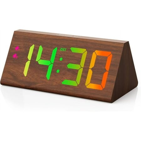 Wooden Digital Alarm Clock with Dual USB Charging Ports, DST, Dimmable, Snooze, Modern Large Time Display LED Clock for Kids Bedrooms, Living Room, Desk,Table, Bedside,Nightstand (White