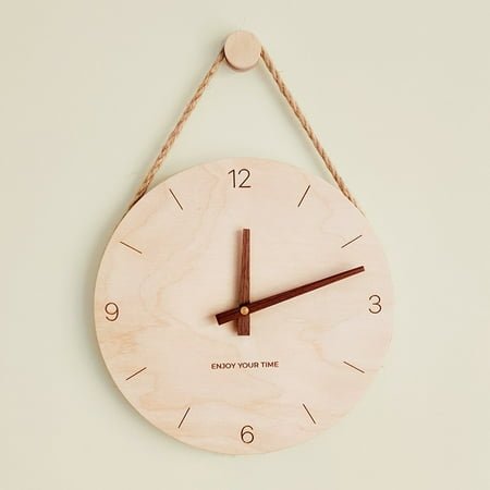 Wooden Hanging Rope Creative Wall Clock, Stylish Home Living Room Clock Decoration, Unique Timepiece for Bedroom, Office, or Kitchen Wall Decor, 1