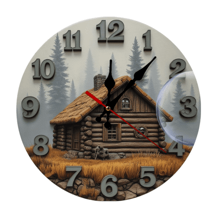 Wooden Log Cabin Forest Theme 2D Wall Clock Rustic Vintage Wood Home Decor Wall Clock Design for silently keeps time in your living room and bedroom features ..Birthday Gift 10 Inch(AA Not Included)