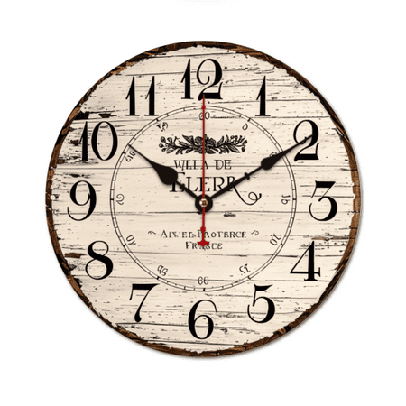 Wooden wall clock, French Vintage White Silent non-ticking Kitchen Clock, Country Vintage decor Silent Wall clock-no battery, Church Gift 10 Inches (Without Battery)
