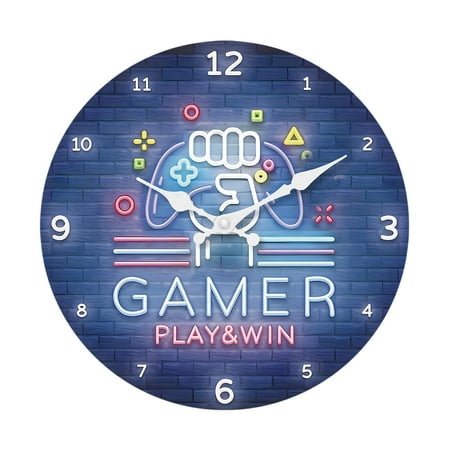 Wooden Wall Clock Silent Non Ticking - Modern Colorful Wall Clocks Battery Operated - 12 inch Gamepad Kids Wall-Clocks for Kitchen Bathroom Office Bedroom Living Room Decor