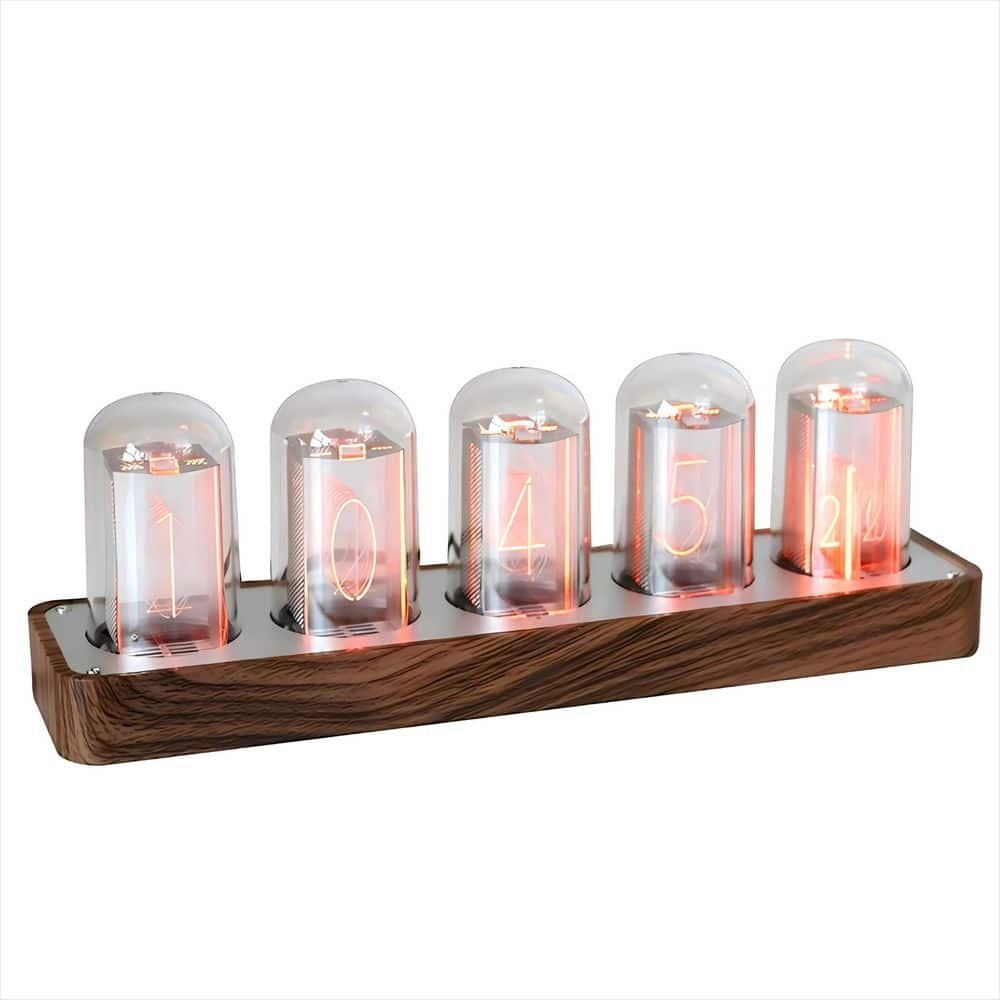 Wood Grain Nixie Tube Clock with Wi-Fi SYNC, No Assembly Required -...