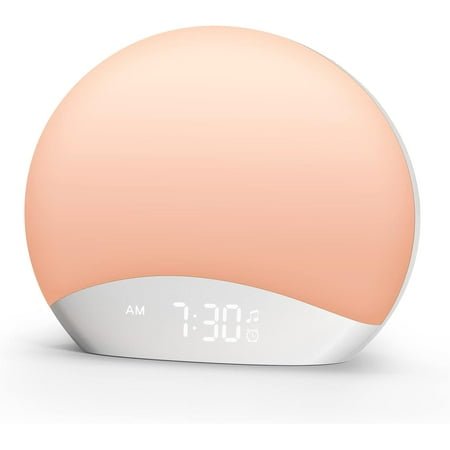 Wood Grain Sunrise Alarm Clock and Sound Machine Nightlight, Digital Dimmable Clocks for Bedroom, 26 Sleep Sounds, White Noise Machine for Baby, Adults, Wake Up Light Alarm Clock for Kids
