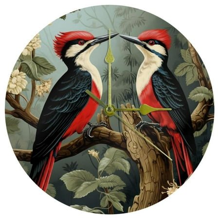 Woodpecker Acrylic Circular Wall Clock - Unique Design, Modern Style