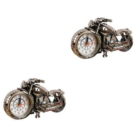 WORGEOUS 2pcs Luxury Vintage Old Style Motorcycle Alarm Clock Unique Gift for Motor Lovers Kids (Black Gold, Wheel Color)