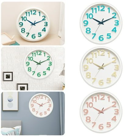 Xeyise 12-Inch Silent Wall Clock Round Dial Pointer 3D Numbers Display Battery Powered Clock Accurate Timekeeper Plastic Quartz Wall Clock Decoration for Living Room Bedroom Office