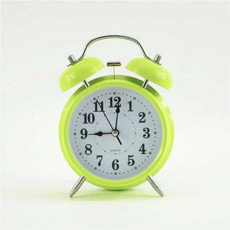 Yannee Twin Bell Analog Alarm Clock, Green Brushed Metal Vintage Loud Clocks Bedside Desk Retro Clocks