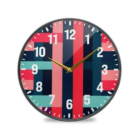 Yayeee Wall Clock Battery Operated 11.9 Silent Non-Ticking for Living Room, Navy Blue Stripes