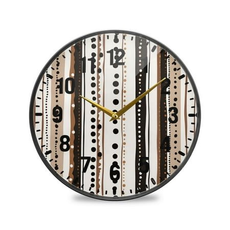 Yayeee Wall Clock Battery Operated 9.5 Silent Non-Ticking for Living Room, Brown Abstract Stripes