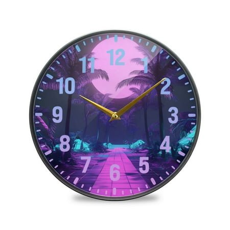 Yayeee Wall Clock Battery Operated 9.5 Silent Non-Ticking for Living Room, Pink Neon Road