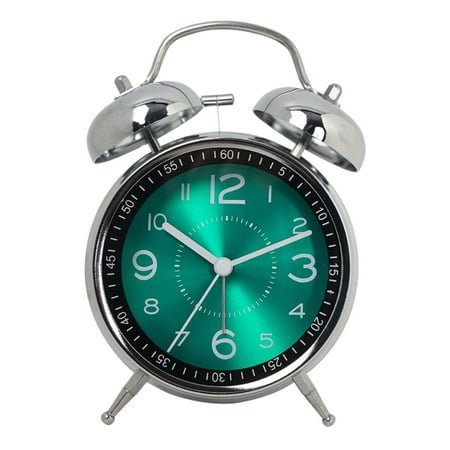 Yhmxh Loud Alarm Clock for Heavy Sleepers Adults, Twin Bell Retro 4 Inch Silent Non-Ticking Quartz with Backlight, Metal dial Twin Bell Analog Alarm Clocks for Bedrooms Bedside (Green)