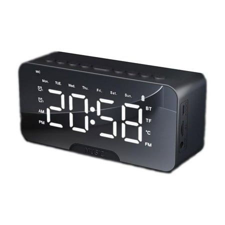 Yishangzhng Timepiece Redefined Sleek Mirror Design Portable Clock with Bluetooth Speaker Alarm Temperature and Card Slot, Wireless Security Camera, House Decor