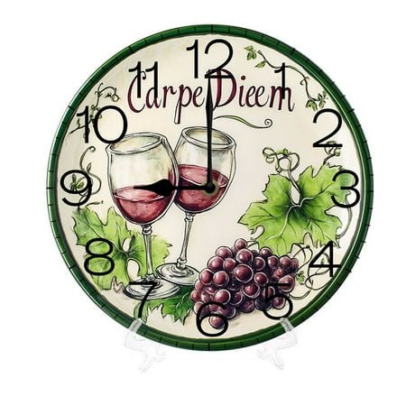 YJIANKANGZ Home Decor Summer Vintage Wine Grape Round Wall Clock 10 Silent Non-Ticking Battery Operated Clock Home Decor for Living Room, Bathroom, Bedroom, Kitchen