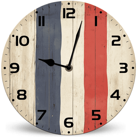 Ymaotrade Rustic French Decoration Battery Operated Round Wood Silent Non Ticking Wall Clock 10in, Rustic Country Style Wall Clocks for Bedroom, Kitchen, Home, Living Room, Office, School, Hotel