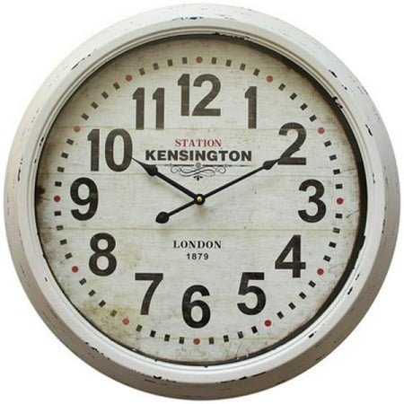 YOSEMITE HOME DECOR Circular Iron Wall Clock Distressed White Iron Frame with Glass