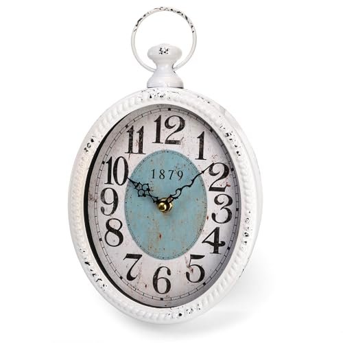 ZENFUN Oval Retro Wall Clock, Rustic Silent Clocks, Elegant Vintage Style, White Antique Design, Battery Operated Non Ticking Wall Clock for Kitchen,Farmhouse, Office(11.2" H x 6.7" W)