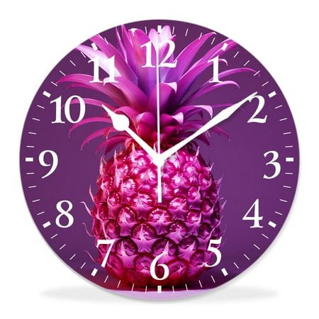 10 Inch Wall Clock Battery Operated Silent Clock Decorative for Office, Kitchen, Outdoor, Living RoomPurple Pineapple Painting