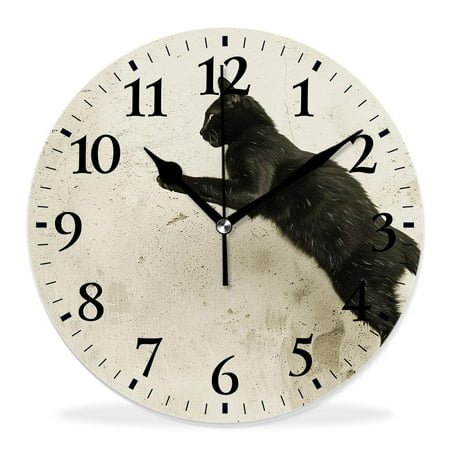 10 Inch Wall Clock Battery Operated Silent Clock Decorative for Office, Kitchen, Outdoor, Living RoomRelax Black Cat Silhouette on White Gorgeous