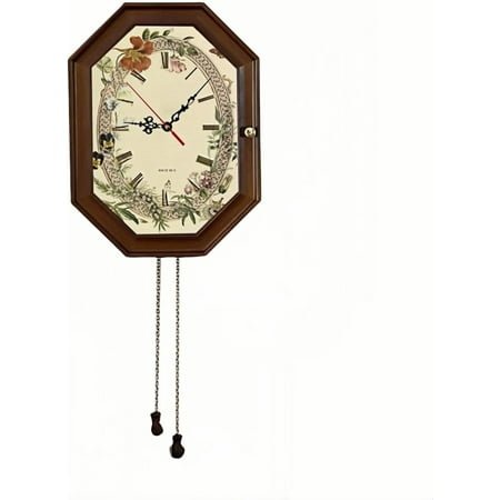 11.8 Vintage Wooden Wall Clock with Key Storage, Decorative Octagon Design, Hidden Interior Key Hooks, Roman Numerals, Rustic Farmhouse Style (Brown)