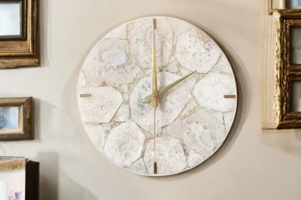 12" White Agate Stone Wall Clock Large Antique Natural Agate Gemstone Home Decor