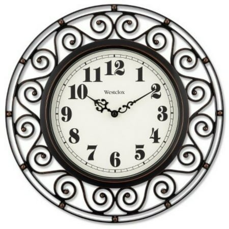 12 Wrought Iron Style Round Wall Clock Black/Bronze: Vintage Design, Quartz Movement, Indoor Use