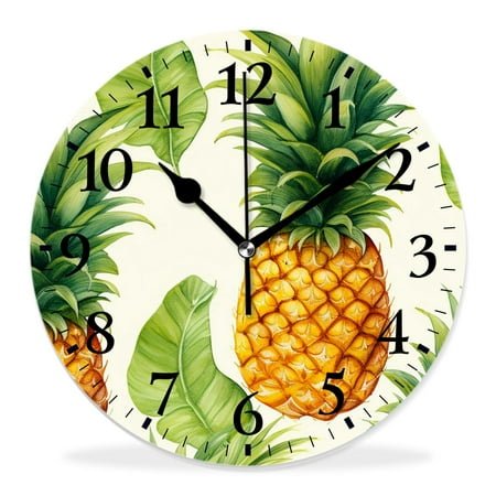 14 Inch Wall Clock Battery Operated Silent Clock Decorative for Office, Kitchen, Outdoor, Living Room，Pineapples Print Creative