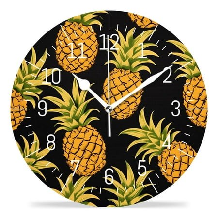 14 Inch Wall Clock Battery Operated Silent Clock Decorative for Office, Kitchen, Outdoor, Living Room，Fruits Gold Pineapples Black Exquisite