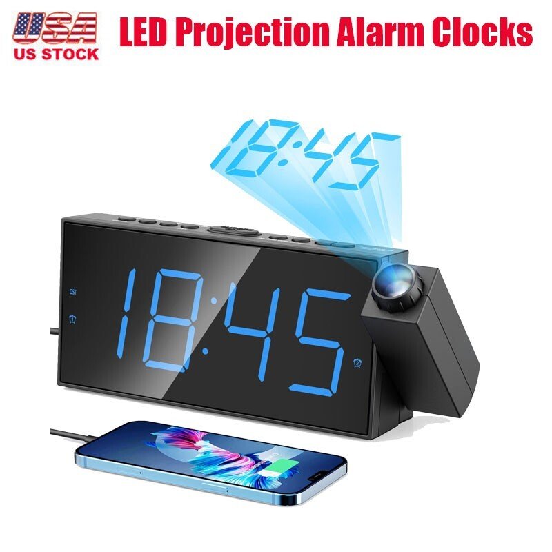 180° Rotatable LED Digital Projection Alarm Clocks M Radio, RED DISPLAY Gifts US