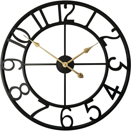 18 Inch Thicker Metal Large Wall Clock Home Decorative Industrial Clocks with Big Arabic Numerals,Retro Oversized Clock for Living Room Decor,Battery Operated(Black)