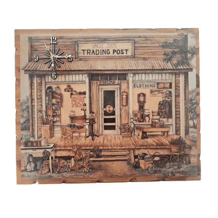 1990's Scafa-Tornabene Art Publishing Co. Coca-Cola Uncle Joe's Trading Post Wood Wall Clock 17 x 15 Inches