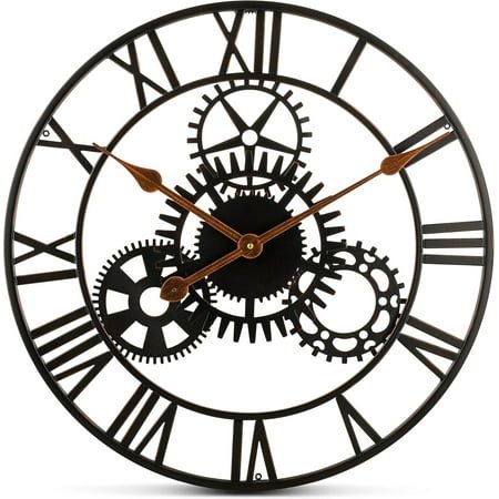 20 Open Face Analog Clock, Antique, Industrial, Farmhouse, Rustic, Country, Vintage, Steampunk, Mid Century, Modern, Gears, Oversized, Roman Numerals